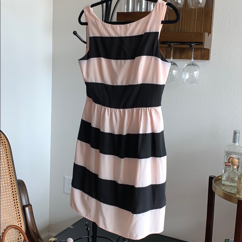 Pink & Black Striped Cocktail Dress